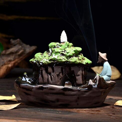 Backflow Incense Burner Waterfall Incense Holder Handmade Fisherman Incense Burner for Home Office in Saudi Arabia