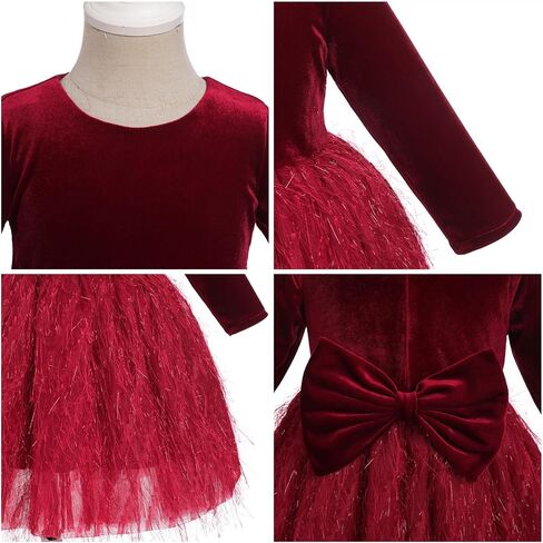 IDOPIP Shiny Velvet Dress for Toddler Baby Girls Fall Winter Long Sleeve Christmas Birthday Party Bowknot Tutu Dress Clothes in Kuwait