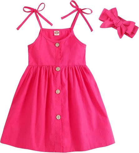 Happy Town 1-6 Years Toddler Baby Girls Summer Button Strap Dress Princess Sundress in Saudi Arabia