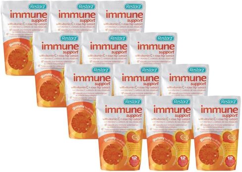 Immune Support Gummies with Vitamin C & Rose Hip Extract (144 Total Gummies, 12-Pack, 12 Per Pouch) - Wellness Chews with Antioxidants/Fresh Soft Tasty Chewables/Vegan & Gluten Free in Kuwait