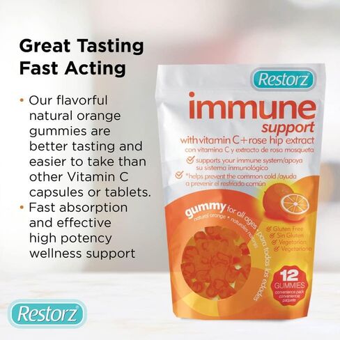 Immune Support Gummies with Vitamin C & Rose Hip Extract (144 Total Gummies, 12-Pack, 12 Per Pouch) - Wellness Chews with Antioxidants/Fresh Soft Tasty Chewables/Vegan & Gluten Free in Kuwait