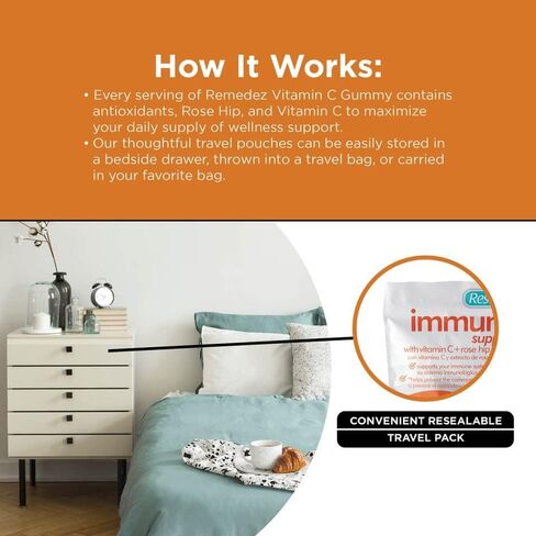 Immune Support Gummies with Vitamin C & Rose Hip Extract (144 Total Gummies, 12-Pack, 12 Per Pouch) - Wellness Chews with Antioxidants/Fresh Soft Tasty Chewables/Vegan & Gluten Free in Kuwait