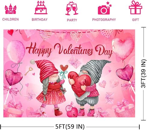 Valentines Decorations Happy Valentines Day Backdrop 5×3Ft Romantic Valentine's Day Banner Valentines Day Party Supplies Pink Love Heart Balloon Valentine's Day Decor in Kuwait