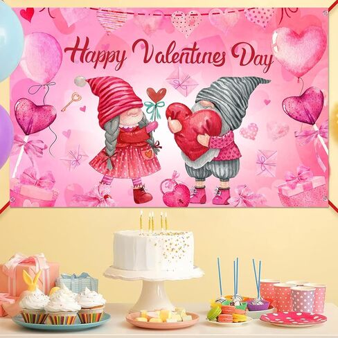 Valentines Decorations Happy Valentines Day Backdrop 5×3Ft Romantic Valentine's Day Banner Valentines Day Party Supplies Pink Love Heart Balloon Valentine's Day Decor in Kuwait