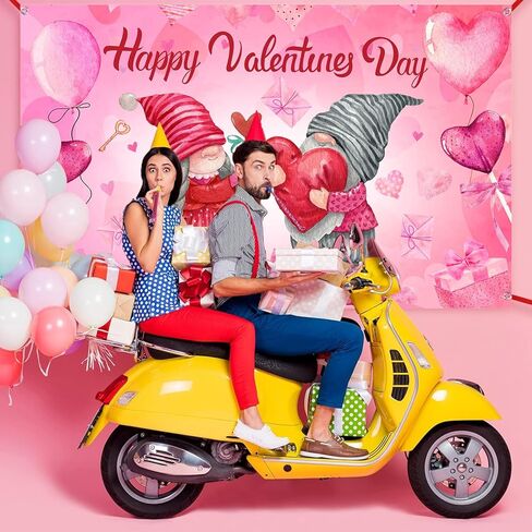 Valentines Decorations Happy Valentines Day Backdrop 5×3Ft Romantic Valentine's Day Banner Valentines Day Party Supplies Pink Love Heart Balloon Valentine's Day Decor in Kuwait