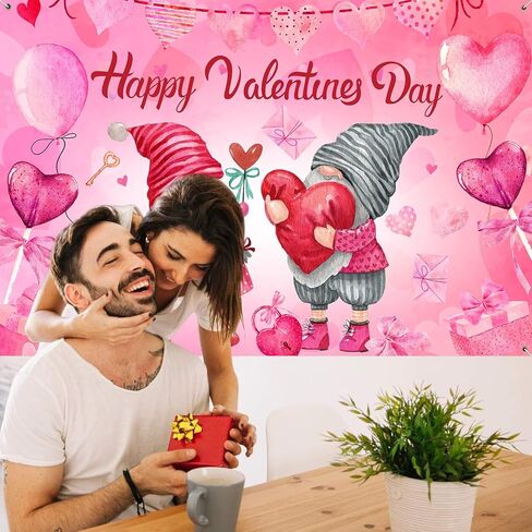 Valentines Decorations Happy Valentines Day Backdrop 5×3Ft Romantic Valentine's Day Banner Valentines Day Party Supplies Pink Love Heart Balloon Valentine's Day Decor in Kuwait