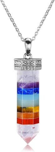 Top Plaza 7 Chakra Healing Crystal Necklace Gemstone Hexagonal Point Pendant Necklaces for Yoga Meditation Quartz Gemstone Jewelry Christmas Gifts for Women Men in Saudi Arabia
