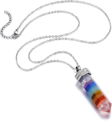 Top Plaza 7 Chakra Healing Crystal Necklace Gemstone Hexagonal Point Pendant Necklaces for Yoga Meditation Quartz Gemstone Jewelry Christmas Gifts for Women Men in Saudi Arabia