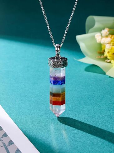 Top Plaza 7 Chakra Healing Crystal Necklace Gemstone Hexagonal Point Pendant Necklaces for Yoga Meditation Quartz Gemstone Jewelry Christmas Gifts for Women Men in Saudi Arabia