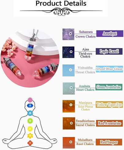 Top Plaza 7 Chakra Healing Crystal Necklace Gemstone Hexagonal Point Pendant Necklaces for Yoga Meditation Quartz Gemstone Jewelry Christmas Gifts for Women Men in Saudi Arabia