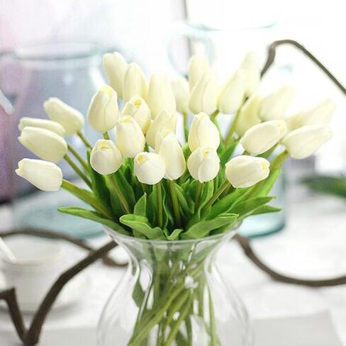 30 Pcs Artificial Tulip Flowers Real Touch Tulips Fake PU Tulip Flower Bouquet for Home Wedding Party Office Decor (Black) in Kuwait