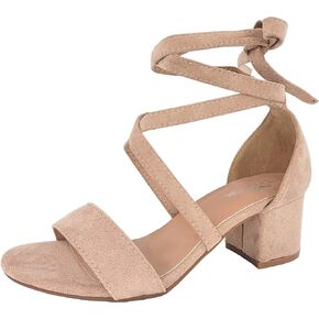 TruFox Women's Strappy Low Block Heels, Tie Up Open Toe Sandals | Lace-Up Heels, Wrap-Around Design, Cushioned Insole for All-Day Comfort - Great for Parties & Weddings in Saudi Arabia