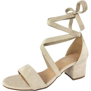TruFox Women's Strappy Low Block Heels, Tie Up Open Toe Sandals | Lace-Up Heels, Wrap-Around Design, Cushioned Insole for All-Day Comfort - Great for Parties & Weddings in Saudi Arabia