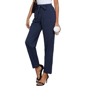 GRACE KARIN Women High Waist Pants with Belt Fold-up Leg Opening Pants with Big Pockets