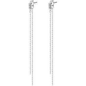 أقراط متدلية من الفضة الإسترليني عيار 925 مع حلق سلسلة طويلة من الأمام والخلف من الزركونيا المكعبة الشفافة للنساء والفتيات in Kuwait
