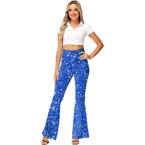 AOBUTE Womens Disco Pants High Waist Shiny Flare Metallic Bell Bottoms