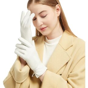 NOVBJECT Leather Gloves for Women Winter Full Touch Screen Genuine Leather Warm Cashmere Knitted Lining