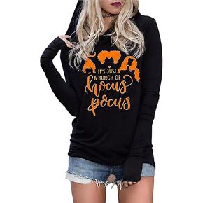 Susongeth Halloween Sanderson Sisters Fashion Hoodie Women Halloween Hocus Pocus Long Sleeve T-Shirt Lightweight Pullover Top