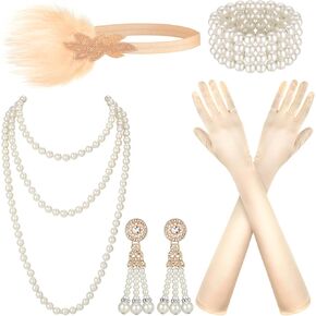 Maitys 1920s Accessories Set for Women Flapper Costume Feather Headband Necklace Bracelet Earrings