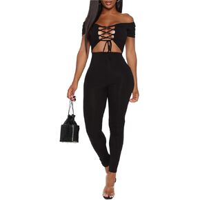 بدلة قفز نسائية صيفية مثيرة بأكمام قصيرة بدون أكتاف وأربطة من Azhong in Kuwait