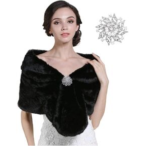 GORTIN Bride Wedding Faux Fur Shawl and Wraps Bridal Sleeveless Fur Stoles with Brooch for Brides and Bridesmaids