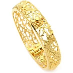 PEAS 18K Gold Plated Jewelry Dragon Phoenix Cuff Bracelet