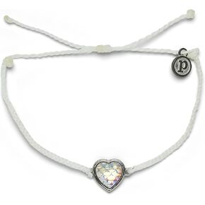 Pura Vida Silver or Rose Gold Iridescent Mermaid Heart Bracelet - 100% Waterproof, Adjustable Band, Brand Charm