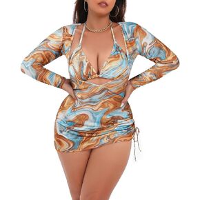 Aqua Eve Plus Size 3 Piece Bikini Set Women Swimsuits with Cover Up Bathing Suit in Kuwait