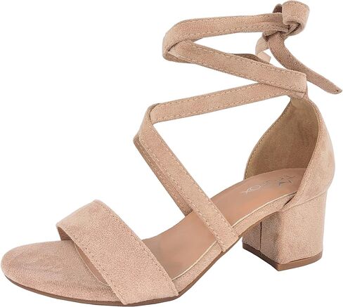TruFox Women's Strappy Low Block Heels, Tie Up Open Toe Sandals | Lace-Up Heels, Wrap-Around Design, Cushioned Insole for All-Day Comfort - Great for Parties & Weddings in Saudi Arabia