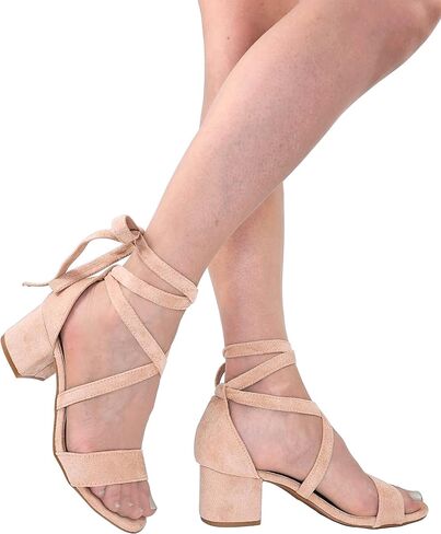 TruFox Women's Strappy Low Block Heels, Tie Up Open Toe Sandals | Lace-Up Heels, Wrap-Around Design, Cushioned Insole for All-Day Comfort - Great for Parties & Weddings in Saudi Arabia