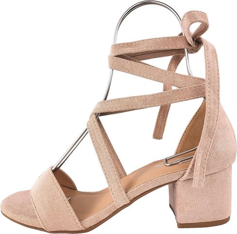 TruFox Women's Strappy Low Block Heels, Tie Up Open Toe Sandals | Lace-Up Heels, Wrap-Around Design, Cushioned Insole for All-Day Comfort - Great for Parties & Weddings in Saudi Arabia