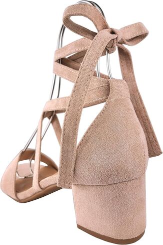 TruFox Women's Strappy Low Block Heels, Tie Up Open Toe Sandals | Lace-Up Heels, Wrap-Around Design, Cushioned Insole for All-Day Comfort - Great for Parties & Weddings in Saudi Arabia