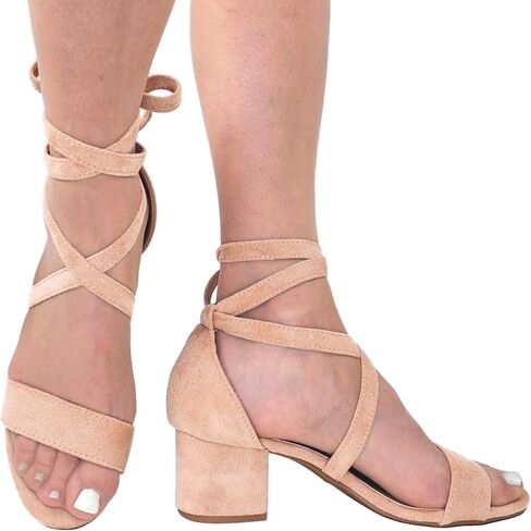 TruFox Women's Strappy Low Block Heels, Tie Up Open Toe Sandals | Lace-Up Heels, Wrap-Around Design, Cushioned Insole for All-Day Comfort - Great for Parties & Weddings in Saudi Arabia