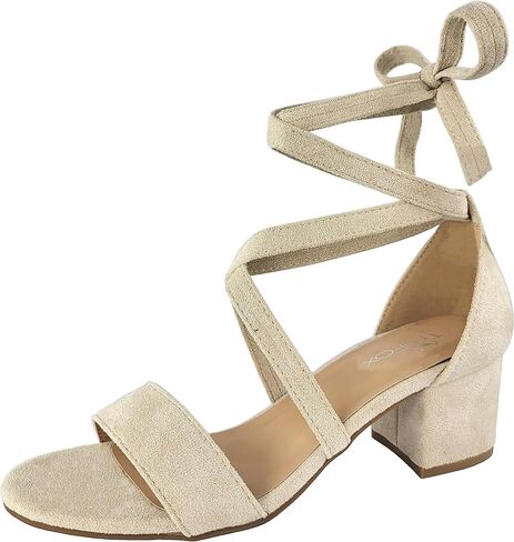 TruFox Women's Strappy Low Block Heels, Tie Up Open Toe Sandals | Lace-Up Heels, Wrap-Around Design, Cushioned Insole for All-Day Comfort - Great for Parties & Weddings in Kuwait