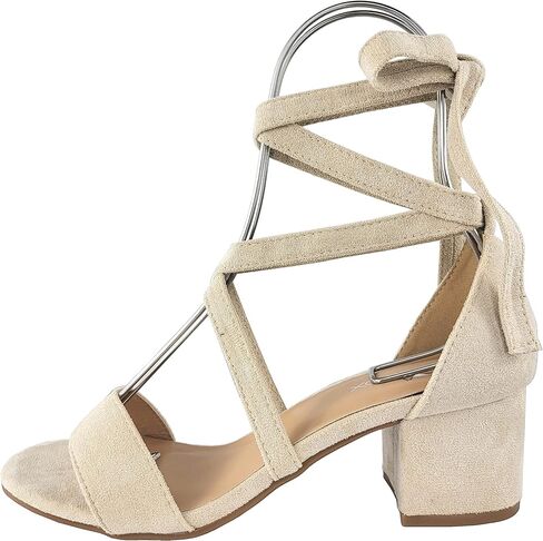 TruFox Women's Strappy Low Block Heels, Tie Up Open Toe Sandals | Lace-Up Heels, Wrap-Around Design, Cushioned Insole for All-Day Comfort - Great for Parties & Weddings in Kuwait