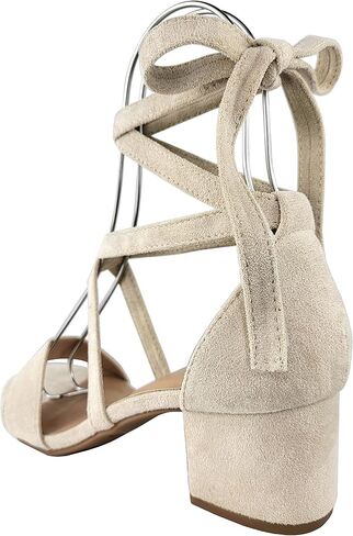 TruFox Women's Strappy Low Block Heels, Tie Up Open Toe Sandals | Lace-Up Heels, Wrap-Around Design, Cushioned Insole for All-Day Comfort - Great for Parties & Weddings in Kuwait