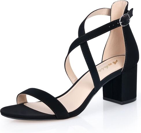 Ankis فضي ذهبي عاري أسود أبيض 2.25 بوصة صندل كعب سميك مريح مفتوح من الأمام فستان مكتنز لحفلات الزفاف والحفلات الراقصة مع حزام متقاطع قابل للتعديل in Kuwait