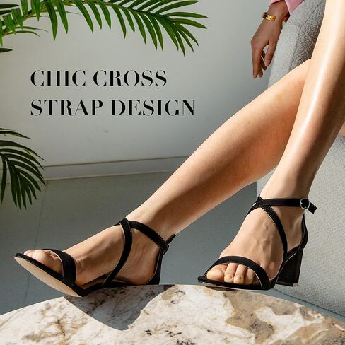 Ankis فضي ذهبي عاري أسود أبيض 2.25 بوصة صندل كعب سميك مريح مفتوح من الأمام فستان مكتنز لحفلات الزفاف والحفلات الراقصة مع حزام متقاطع قابل للتعديل in Kuwait