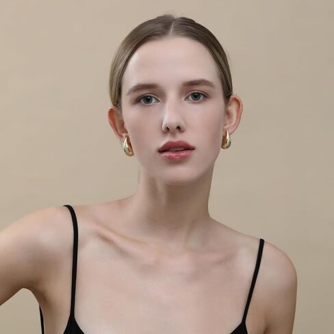 Ascona 25/32/47mm Chunky Gold Hoop Earrings for Women | Lightweight Tear Drop Earrings | Gold Drop Earrings for Women in Kuwait