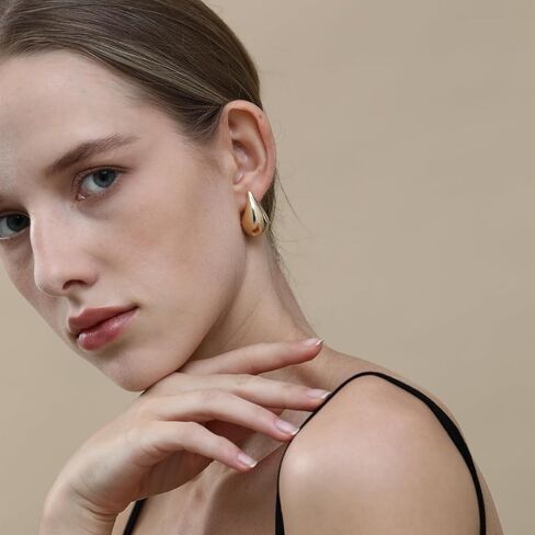Ascona 25/32/47mm Chunky Gold Hoop Earrings for Women | Lightweight Tear Drop Earrings | Gold Drop Earrings for Women in Kuwait