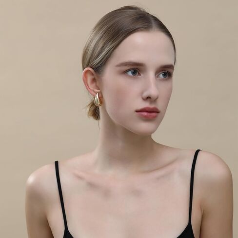 Ascona 25/32/47mm Chunky Gold Hoop Earrings for Women | Lightweight Tear Drop Earrings | Gold Drop Earrings for Women in Kuwait