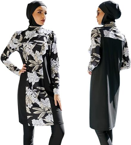IKADEX Modest Women Muslim Swimwear Full Coverage Long Sleeve Swimsuit Hijab 3pcs Burkini Islamic Bathing Suit in Kuwait