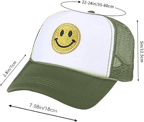 Lin Su Fashion Smile Face Sequins Baseball Cap Printing Neon High Crown Foam Mesh Back Trucker Hat-for Men and Women in Saudi Arabia