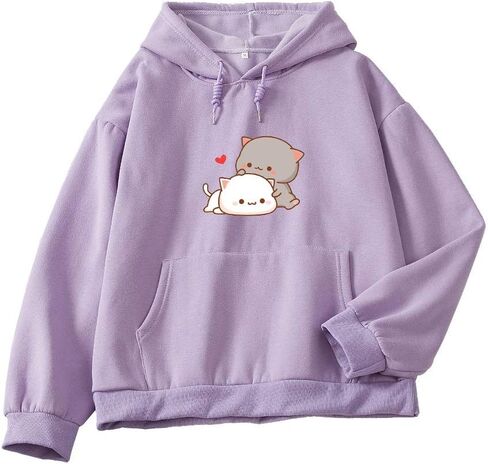 المرأة Kawaii الكرتون لطيف القط الرسم عارضة القطن البلوز هوديس البلوز in Kuwait