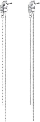 أقراط متدلية من الفضة الإسترليني عيار 925 مع حلق سلسلة طويلة من الأمام والخلف من الزركونيا المكعبة الشفافة للنساء والفتيات in Kuwait