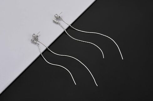 أقراط متدلية من الفضة الإسترليني عيار 925 مع حلق سلسلة طويلة من الأمام والخلف من الزركونيا المكعبة الشفافة للنساء والفتيات in Kuwait