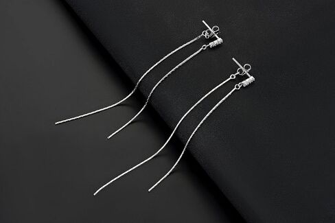 أقراط متدلية من الفضة الإسترليني عيار 925 مع حلق سلسلة طويلة من الأمام والخلف من الزركونيا المكعبة الشفافة للنساء والفتيات in Kuwait