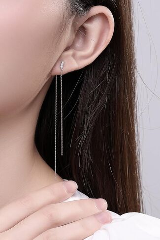 أقراط متدلية من الفضة الإسترليني عيار 925 مع حلق سلسلة طويلة من الأمام والخلف من الزركونيا المكعبة الشفافة للنساء والفتيات in Kuwait