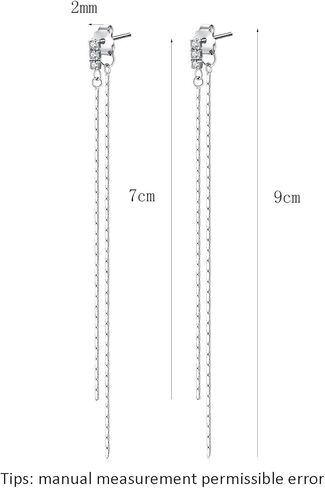 أقراط متدلية من الفضة الإسترليني عيار 925 مع حلق سلسلة طويلة من الأمام والخلف من الزركونيا المكعبة الشفافة للنساء والفتيات in Kuwait