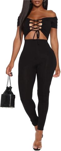 بدلة قفز نسائية صيفية مثيرة بأكمام قصيرة بدون أكتاف وأربطة من Azhong in Kuwait